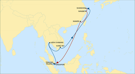 头顿-厦门-东京--横滨--大前崎--四日市--名古屋--头顿--丹戎帕拉帕斯