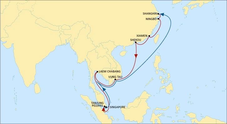 seagull 航线从远东出口至东南亚各主要港口的航运时间如下