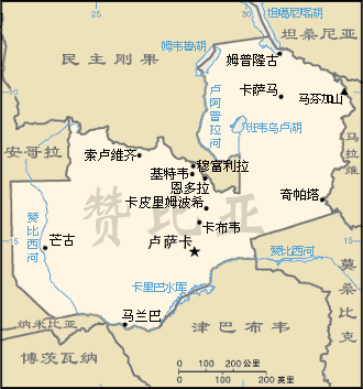 赞比亚地图中文版高清图片