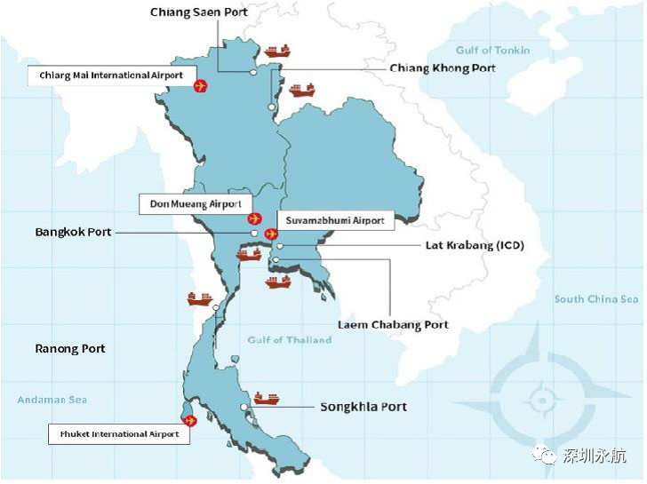 泰国港口分布图图片