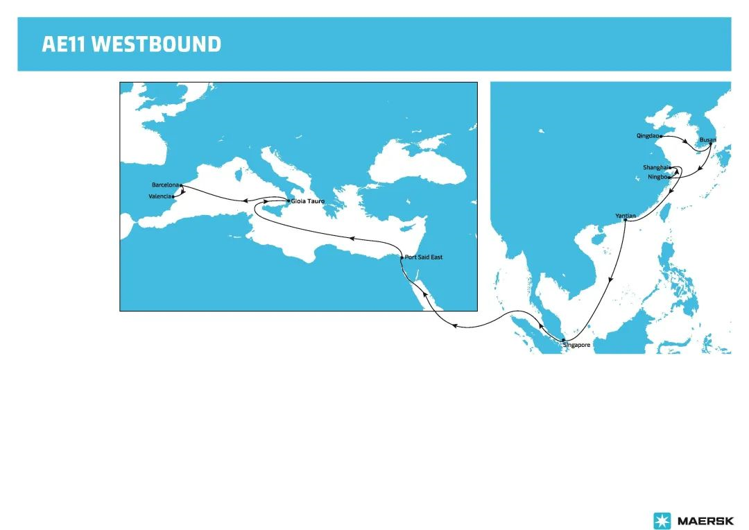 马士基航运亚洲地中海航线图